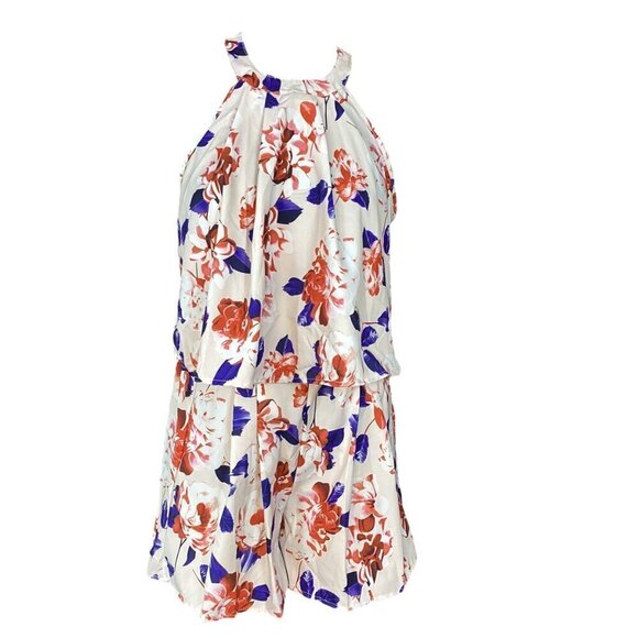 Floral Print 2-Piece Set Flowy Cropped Halter Top and Shorts Sz M  19578 - Picture 2 of 6